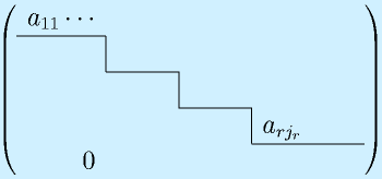 \left(\begin{array}{rrrr}a_{11}\cdots\\\cline{1-1} \multicolumn{1}{c|}{} & ~~~~~~ \\\cline{2-2} & \multicolumn{1}{c|}{} & ~~~~~~ \\\cline{3-3} &&\multicolumn{1}{c|}{}&a_{rj_r}~~~~~~\\\cline{4-4}0\end{array}\right)