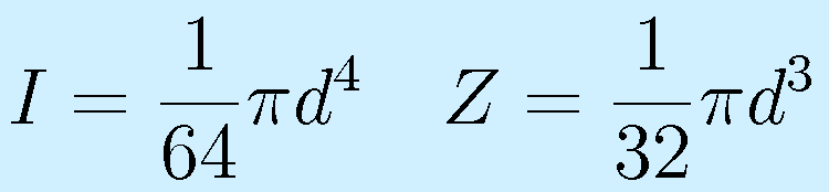 I=\frac{1}{64}\pi d^4~~~Z=\frac{1}{32}\pi d^3