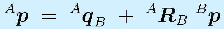 ^A\vect{p}~=~^A\vect{q}_B~+~^A\vect{R}_B~^B\vect{p}