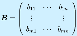 \vect{B}=\left(\begin{array}{ccc} b_{11}&\cdots&b_{1n}\\ \vdots&&\vdots \\b_{m1}&\cdots&b_{mn}\end{array}\right)
