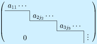 \left(\begin{array}{rrrr}a_{11}\cdots\\\cline{1-1} \multicolumn{1}{c|}{} & a_{2j_2} \cdots \\\cline{2-2} & \multicolumn{1}{c|}{} & a_{3j_3} \cdots \\\cline{3-3} 0&&\multicolumn{1}{c|}{}&\vdots\end{array}\right)