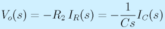 V_o(s)=-R_2\,I_R(s)=-\frac{1}{Cs}I_C(s)