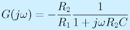 G(j\omega)=-\frac{R_2}{R_1}\frac{1}{1+j\omega R_2C}