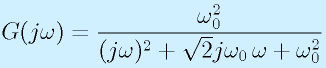 G(j\omega)=\frac{\omega_0^2}{(j\omega)^2+\sqrt{2}j\omega_0\,\omega+\omega_0^2}