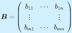 \vect{B}=\left(\begin{array}{ccc} b_{11}&\cdots&b_{1n}\\ \vdots&&\vdots \\b_{m1}&\cdots&b_{mn}\end{array}\right)