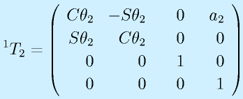 ^1T_2=\Mqqa{\Cth_2}{-\Sth_2}{~~~0}{~~a_2}{\Sth_2}{\Cth_2}{0}{0}\Mqqb{0}{0}{1}{0}{0}{0}{0}{1}