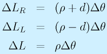 \Delta L_R&=&(\rho+d)\Delta\theta\nonumber\\\Delta L_L&=&(\rho-d)\Delta\theta\nonumber\\\Delta L&=&\rho\Delta\theta